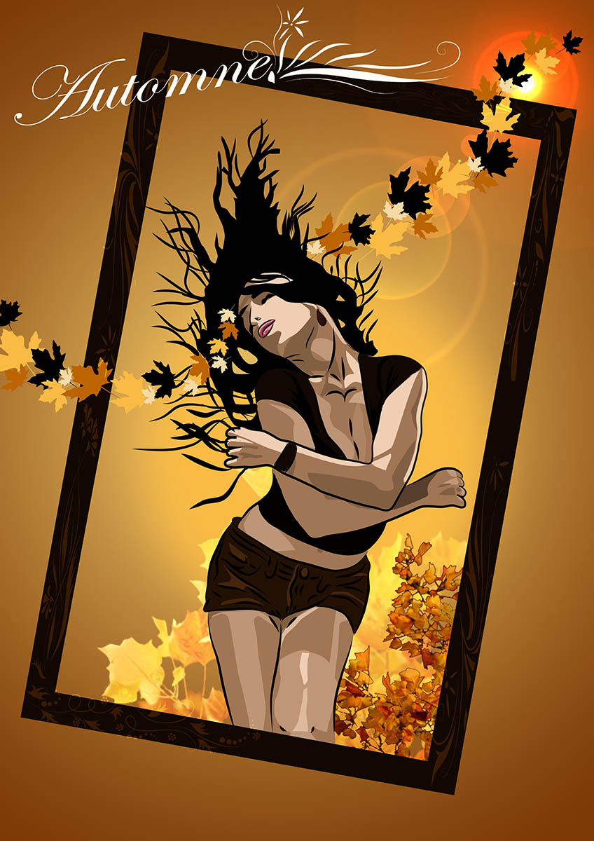Illustration jeune femme automne